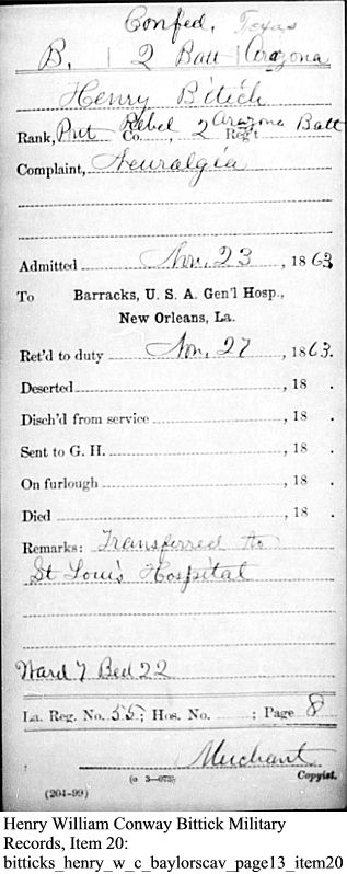 Henry W. C. Bittick Military Records Item 20